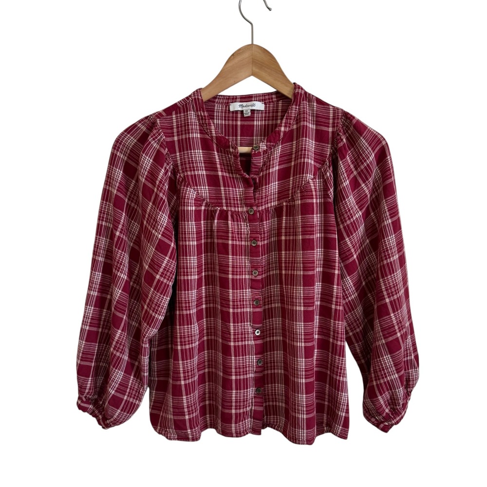 Madewell Womens Plaid Button Down Shirt Long Sleeve XS Burgundy Top